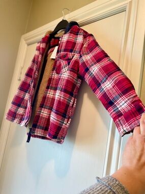 NWT FatFace Red Plaid Sherpa-Lined Jacket Size 8/9 Kids